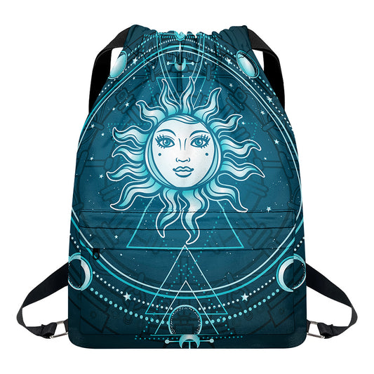 Geometric Celestial Sun And Moon Print Drawstring Backpack