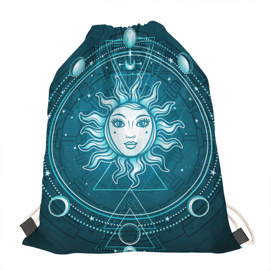 Geometric Celestial Sun And Moon Print Drawstring Bag