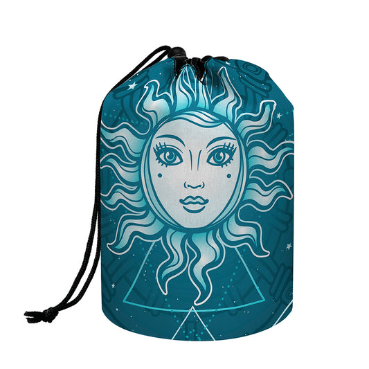 Geometric Celestial Sun And Moon Print Drawstring Makeup Bag