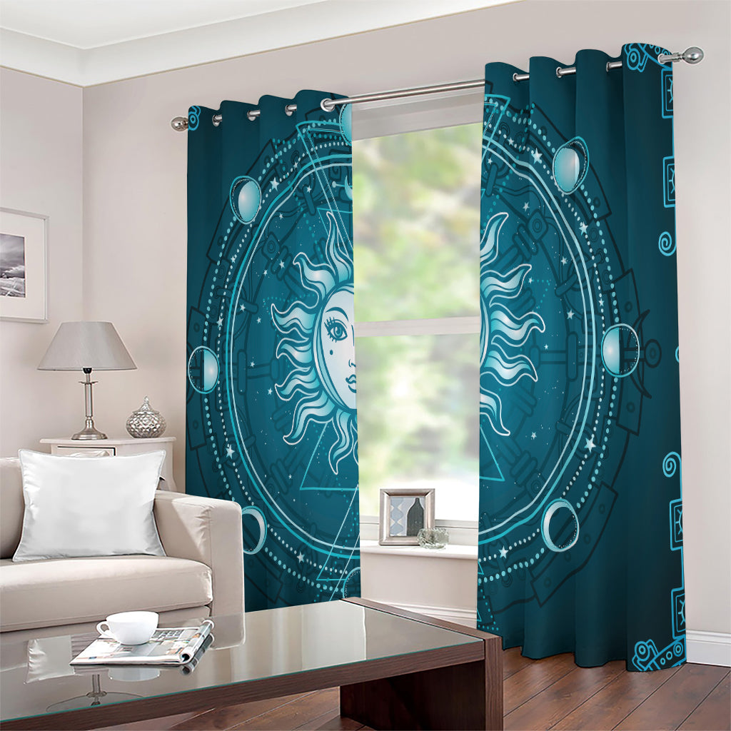 Geometric Celestial Sun And Moon Print Extra Wide Grommet Curtains