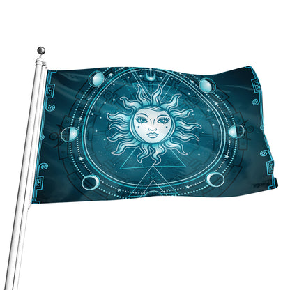 Geometric Celestial Sun And Moon Print Flag