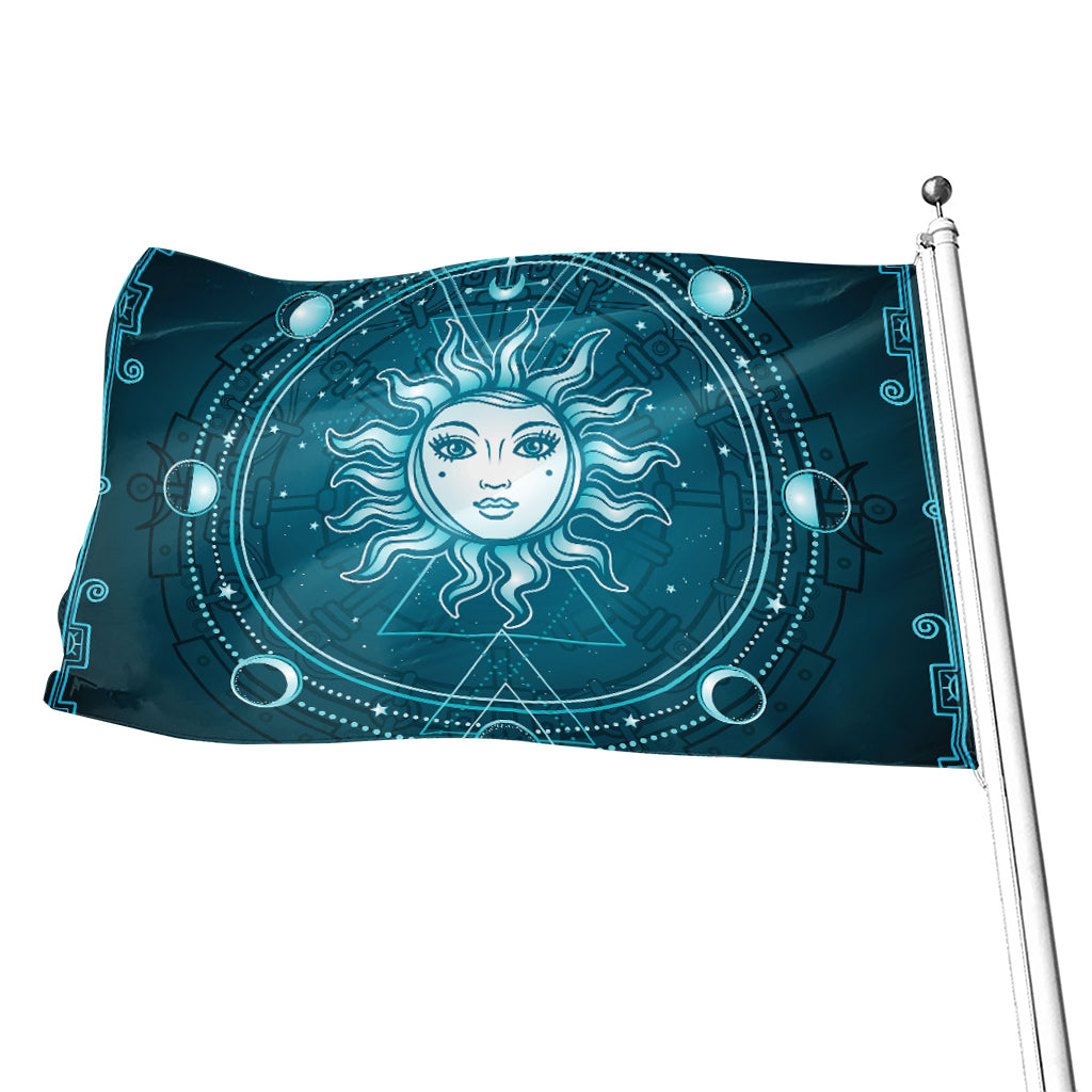 Geometric Celestial Sun And Moon Print Flag