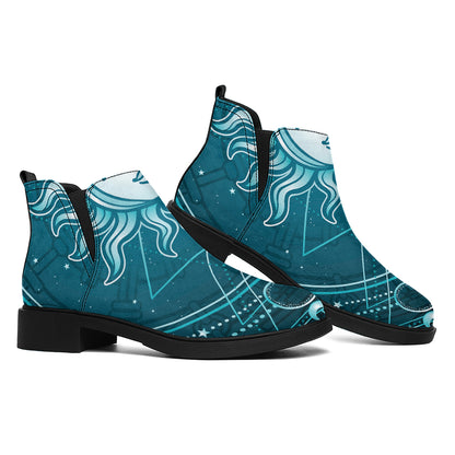 Geometric Celestial Sun And Moon Print Flat Ankle Boots