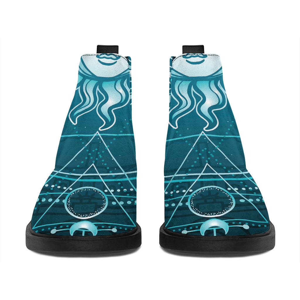 Geometric Celestial Sun And Moon Print Flat Ankle Boots