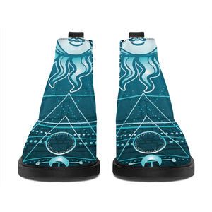 Geometric Celestial Sun And Moon Print Flat Ankle Boots