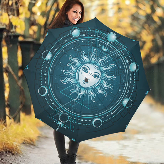 Geometric Celestial Sun And Moon Print Foldable Umbrella