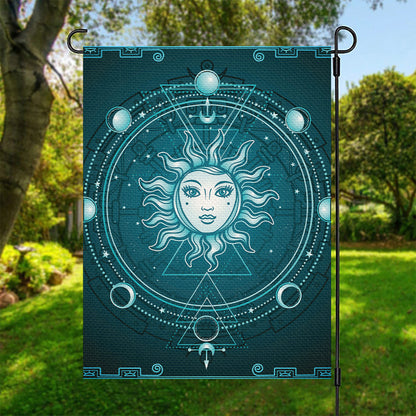 Geometric Celestial Sun And Moon Print Garden Flag