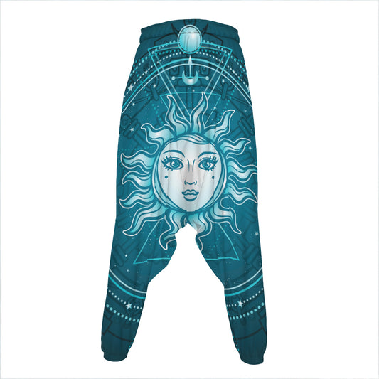 Geometric Celestial Sun And Moon Print Hammer Pants