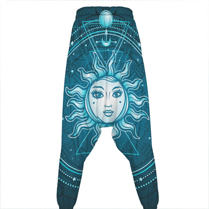 Geometric Celestial Sun And Moon Print Hammer Pants