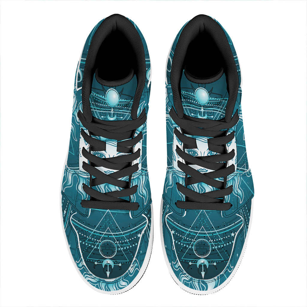 Geometric Celestial Sun And Moon Print High Top Leather Sneakers