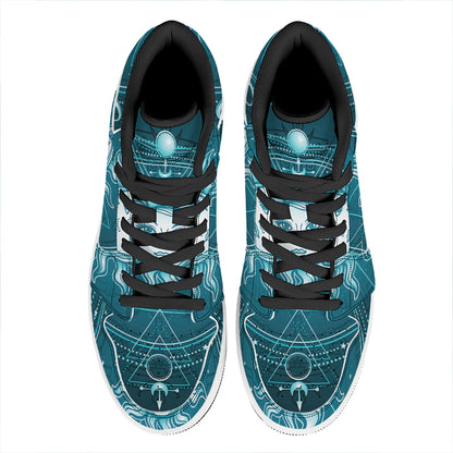 Geometric Celestial Sun And Moon Print High Top Leather Sneakers