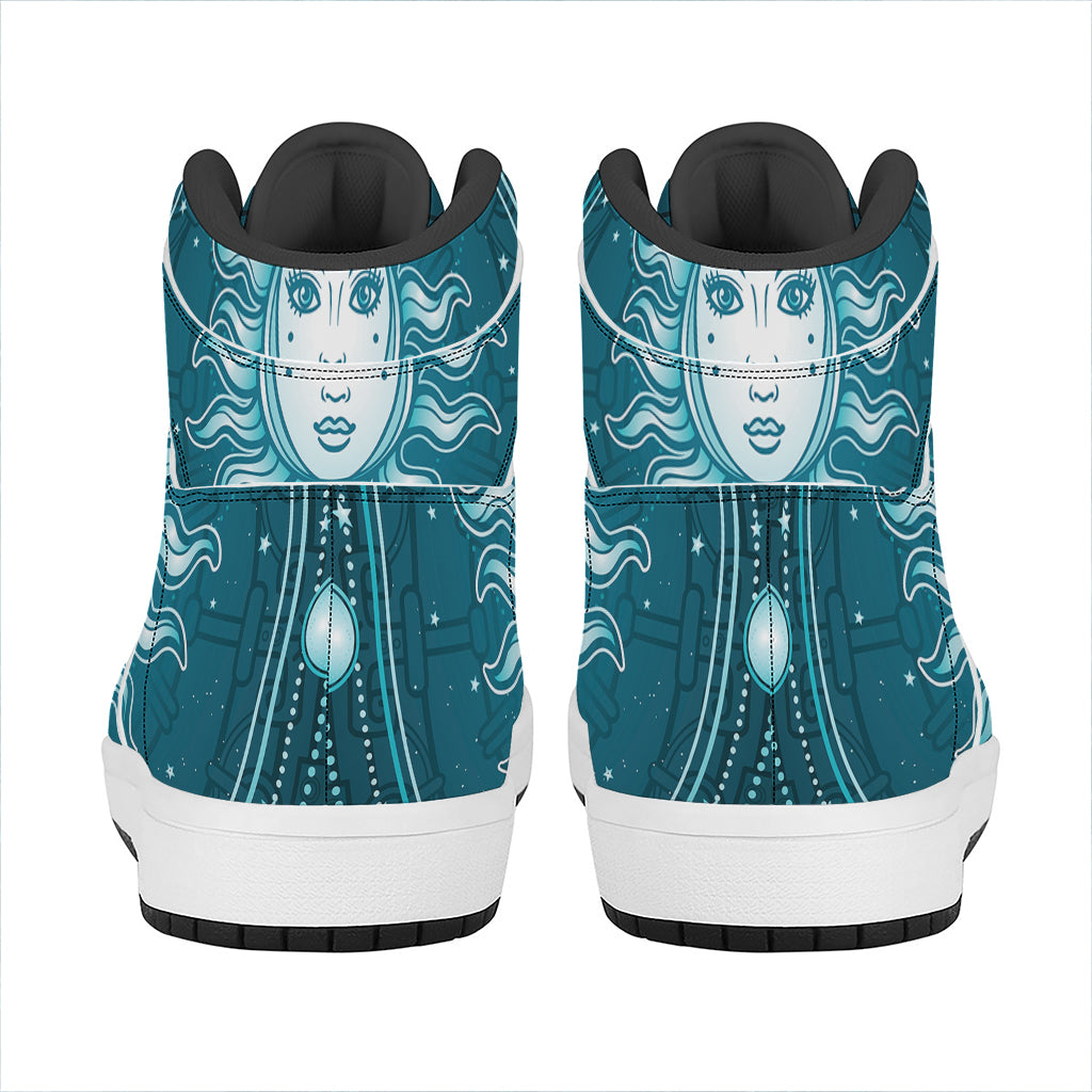 Geometric Celestial Sun And Moon Print High Top Leather Sneakers