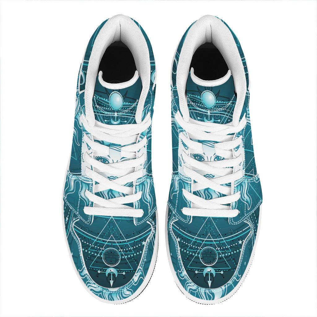 Geometric Celestial Sun And Moon Print High Top Leather Sneakers