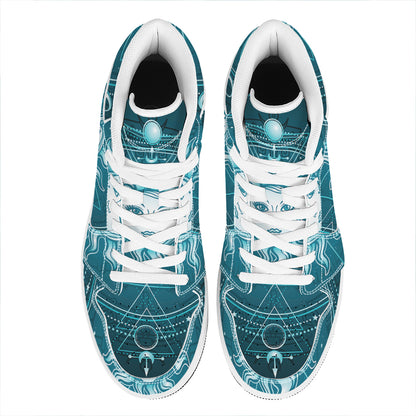 Geometric Celestial Sun And Moon Print High Top Leather Sneakers