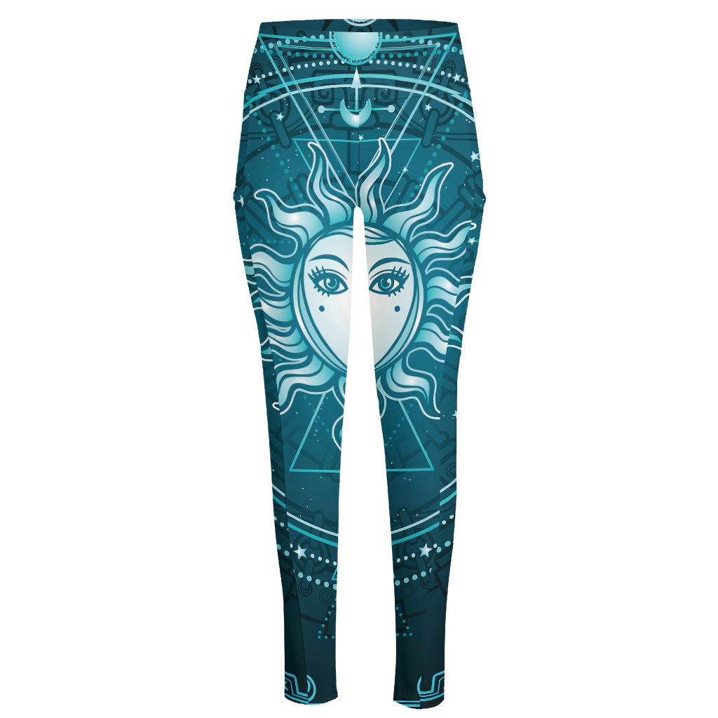 Geometric Celestial Sun And Moon Print High-Waisted Pocket Leggings