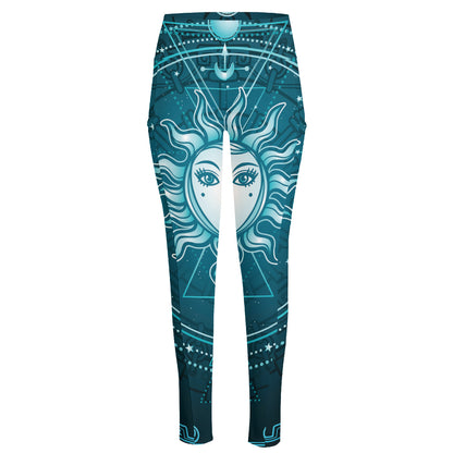 Geometric Celestial Sun And Moon Print High-Waisted Pocket Leggings