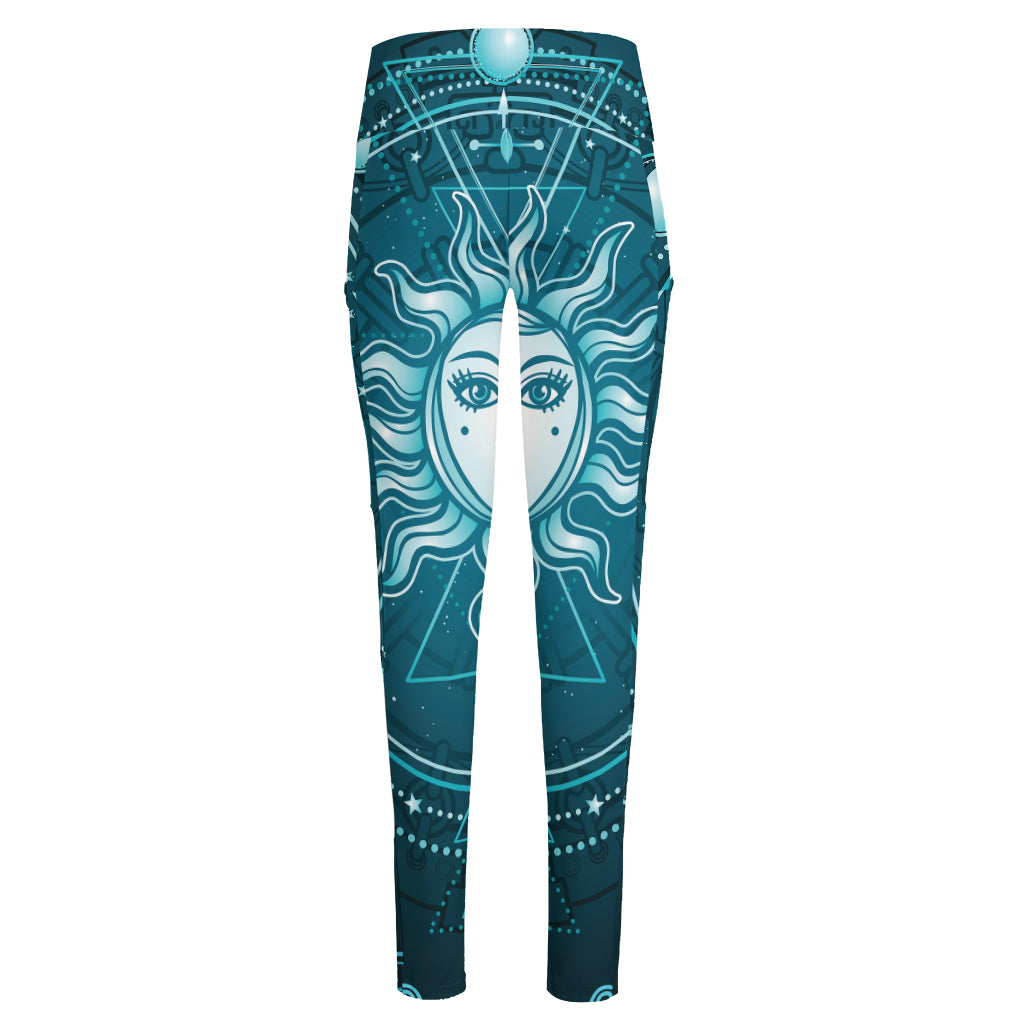 Geometric Celestial Sun And Moon Print High-Waisted Pocket Leggings