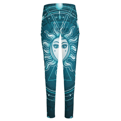 Geometric Celestial Sun And Moon Print High-Waisted Pocket Leggings