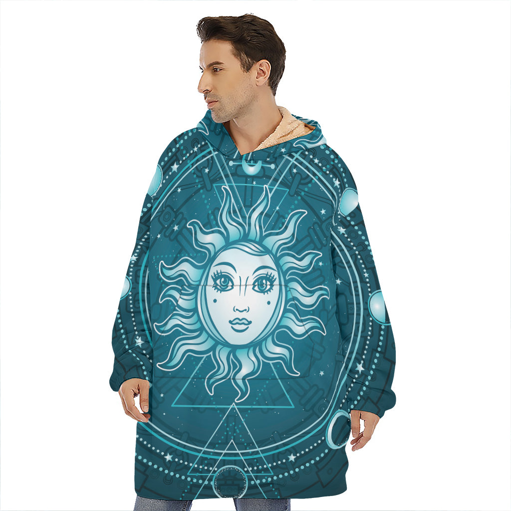 Geometric Celestial Sun And Moon Print Hoodie Blanket