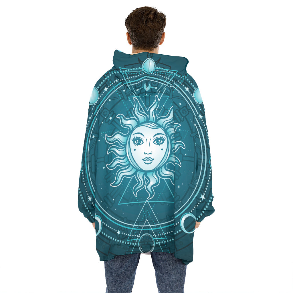 Geometric Celestial Sun And Moon Print Hoodie Blanket