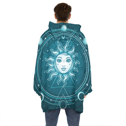 Geometric Celestial Sun And Moon Print Hoodie Blanket