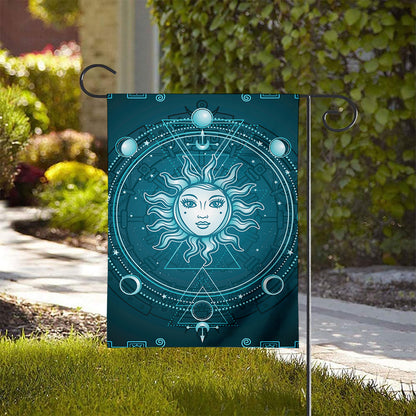 Geometric Celestial Sun And Moon Print House Flag