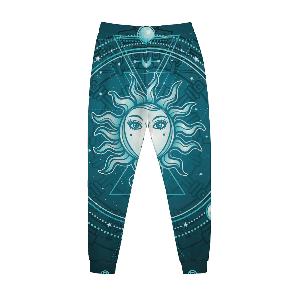 Geometric Celestial Sun And Moon Print Jogger Pants