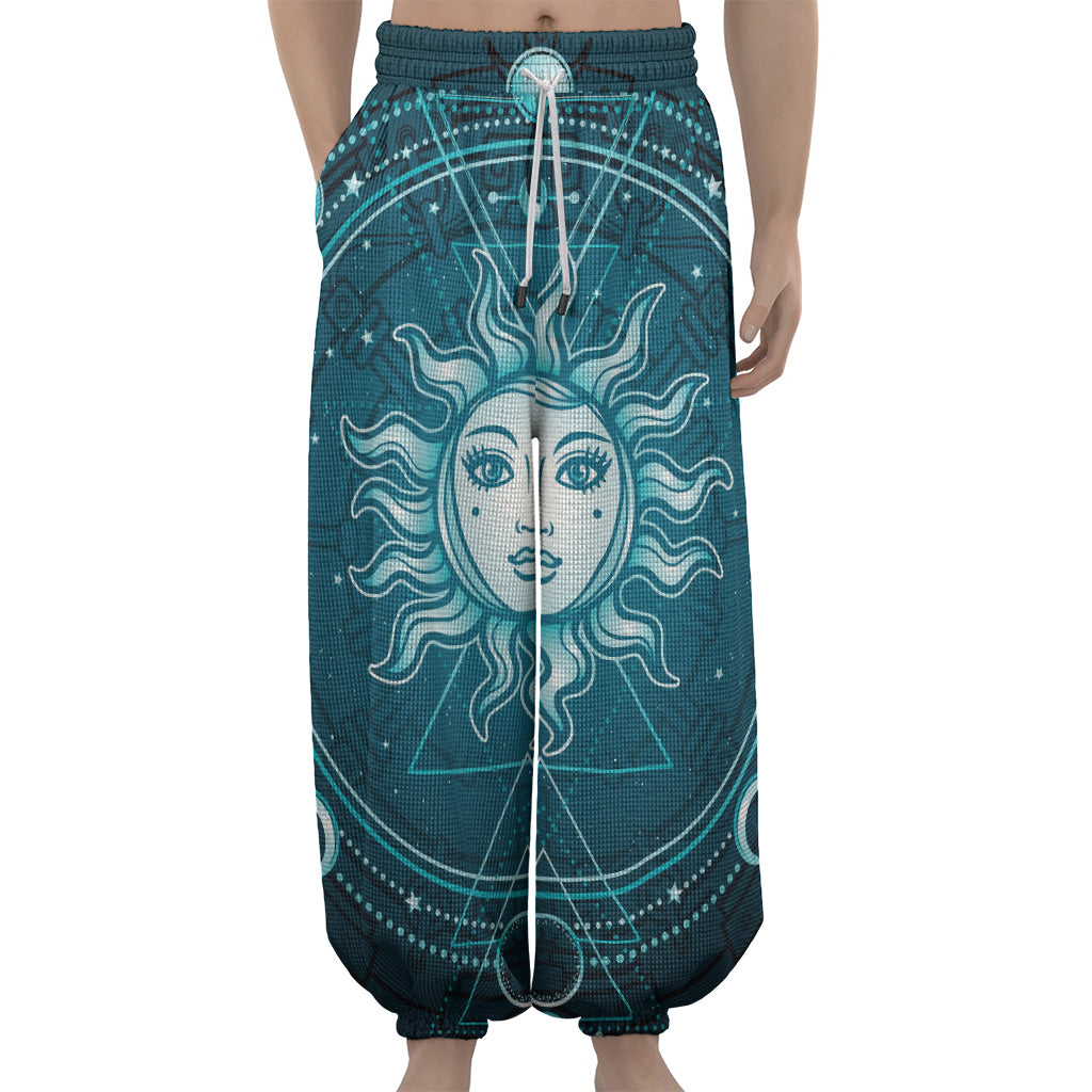 Geometric Celestial Sun And Moon Print Lantern Pants