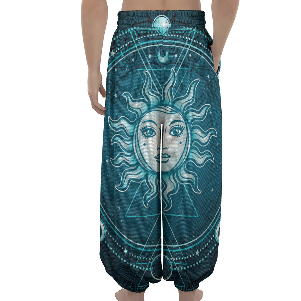 Geometric Celestial Sun And Moon Print Lantern Pants