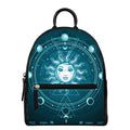 Geometric Celestial Sun And Moon Print Leather Backpack