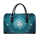 Geometric Celestial Sun And Moon Print Leather Duffle Bag
