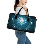 Geometric Celestial Sun And Moon Print Leather Duffle Bag