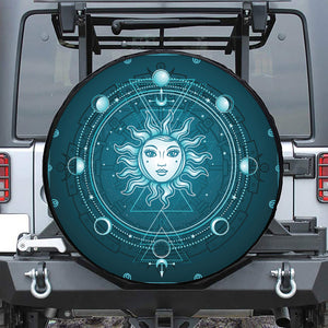 Geometric Celestial Sun And Moon Print Leather Spare Tire Cover