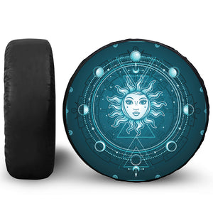 Geometric Celestial Sun And Moon Print Leather Spare Tire Cover