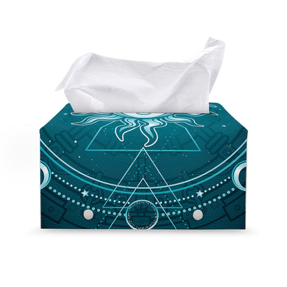 Geometric Celestial Sun And Moon Print Leather Tissue Box Cover
