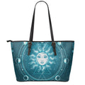 Geometric Celestial Sun And Moon Print Leather Tote Bag With Zipper