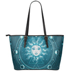 Geometric Celestial Sun And Moon Print Leather Tote Bag