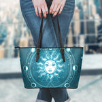 Geometric Celestial Sun And Moon Print Leather Tote Bag