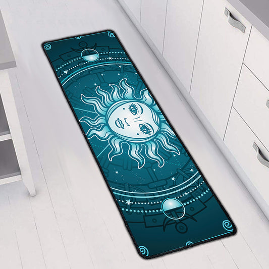 Geometric Celestial Sun And Moon Print Long Kitchen Mat