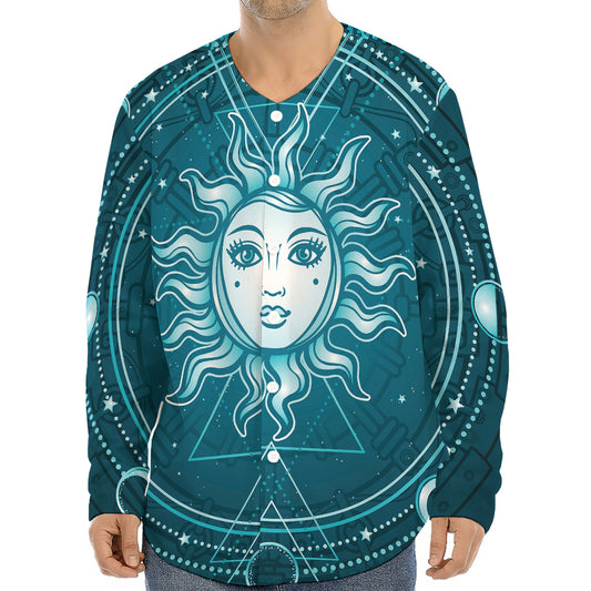 Geometric Celestial Sun And Moon Print Long Sleeve Baseball Jersey