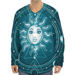 Geometric Celestial Sun And Moon Print Long Sleeve Baseball Jersey