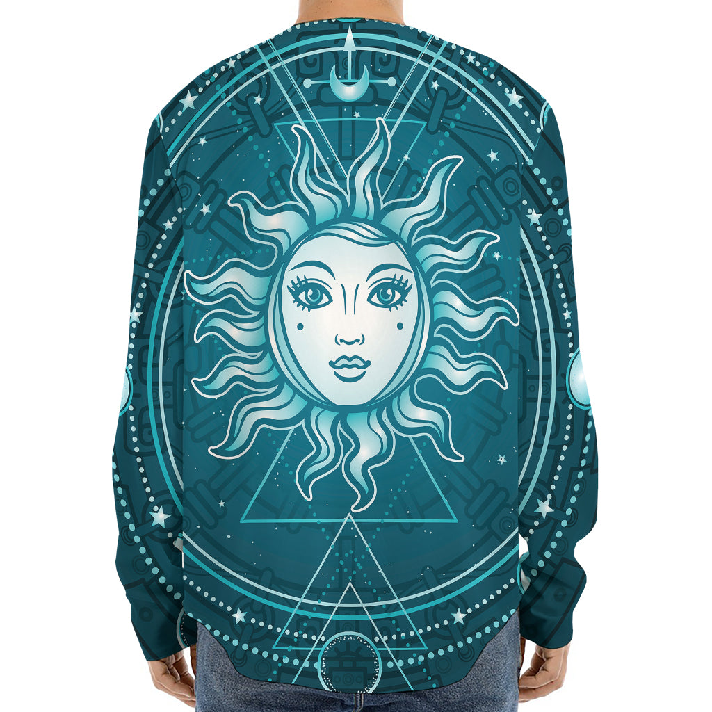 Geometric Celestial Sun And Moon Print Long Sleeve Baseball Jersey