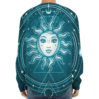 Geometric Celestial Sun And Moon Print Long Sleeve Baseball Jersey