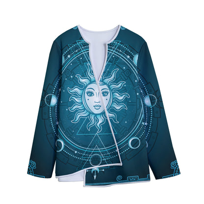 Geometric Celestial Sun And Moon Print Long Sleeve Short Coat
