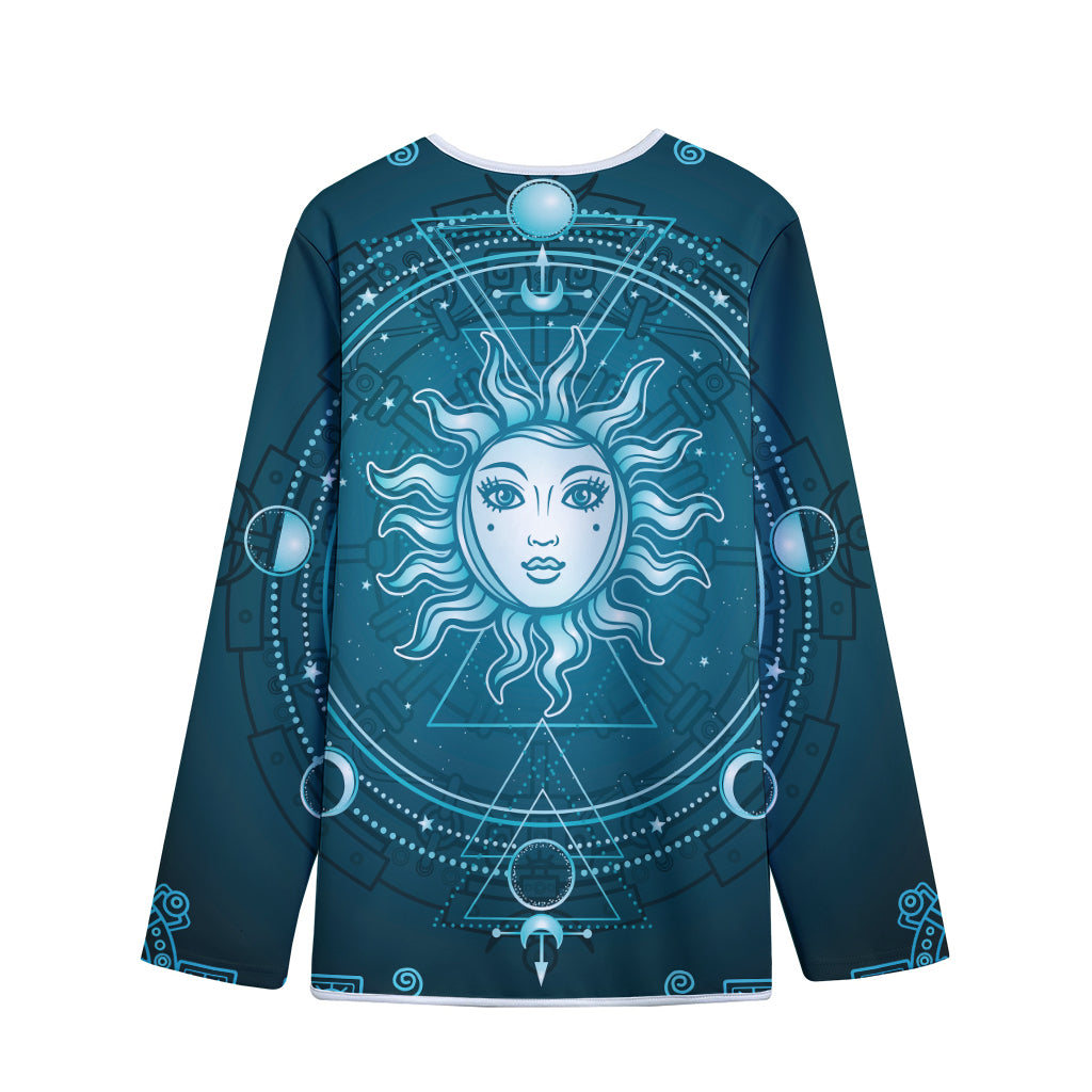 Geometric Celestial Sun And Moon Print Long Sleeve Short Coat