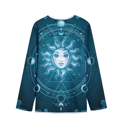 Geometric Celestial Sun And Moon Print Long Sleeve Short Coat