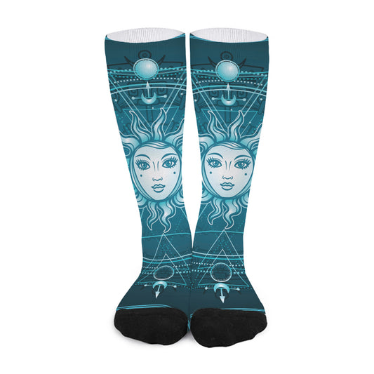 Geometric Celestial Sun And Moon Print Long Socks