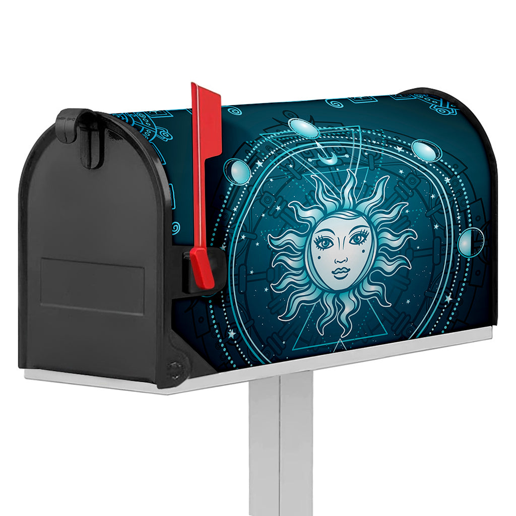 Geometric Celestial Sun And Moon Print Mailbox Cover