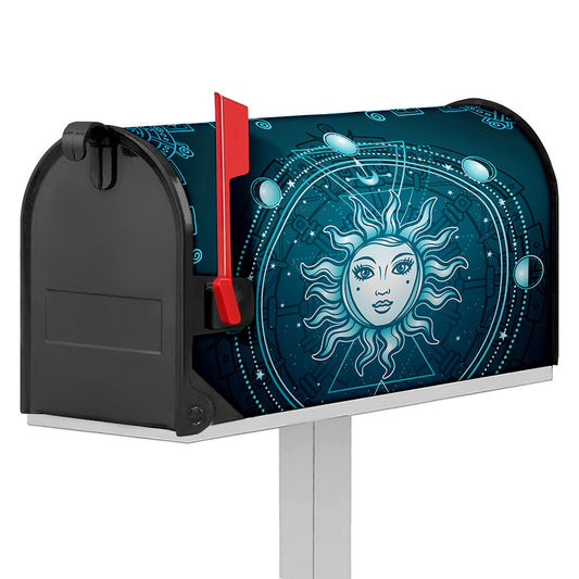 Geometric Celestial Sun And Moon Print Mailbox Cover