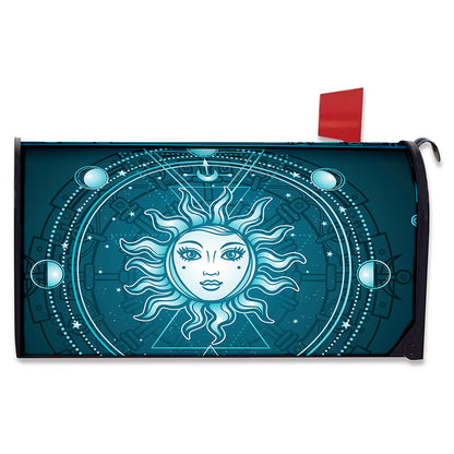 Geometric Celestial Sun And Moon Print Mailbox Cover